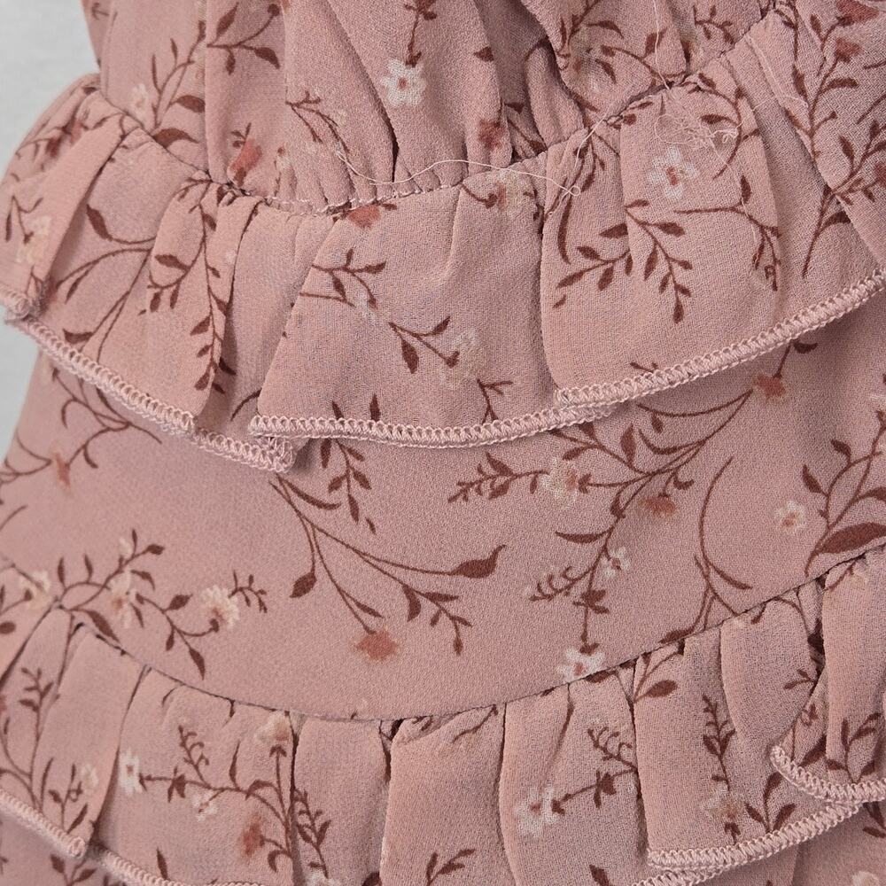 THIRTY/THIRTY Floral Ruffle Cami Mini Dress Women L Dusty Pink Cottage. BOHO NEW - Picture 4 of 8